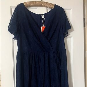 Women's Navy Lace Wrap Dress - Unbranded
